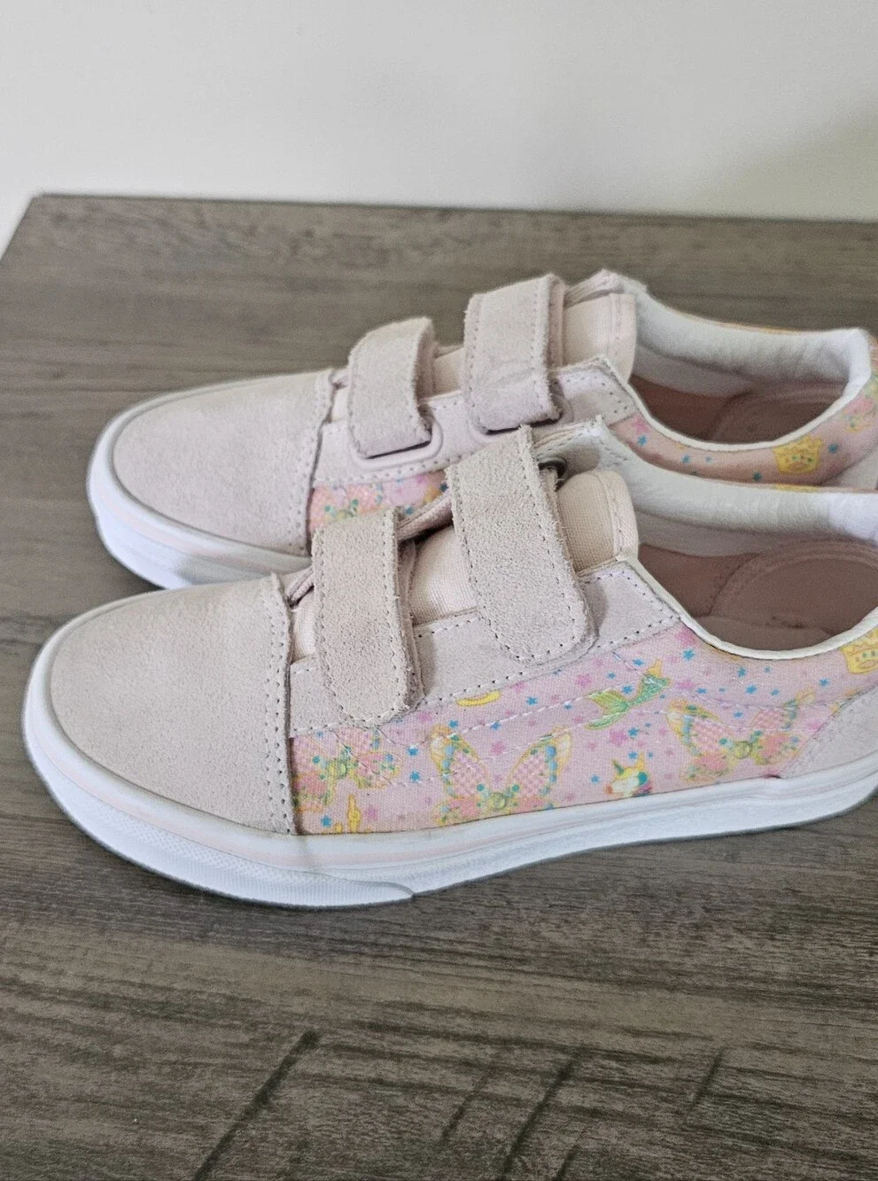 Vans Kids Pale Pink Velcro Sneakers with Pastel Print Girl Size 2